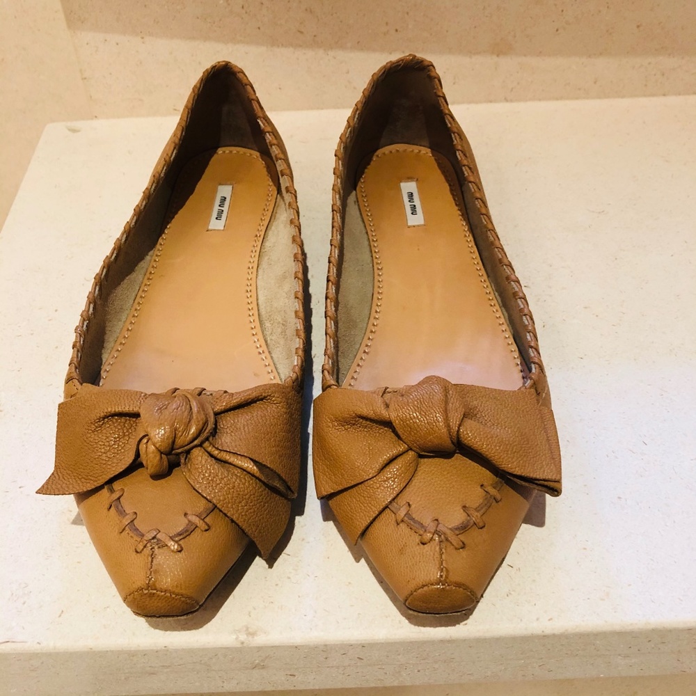 MIU MIU natural beige ballet flats with bow - Picture 2 of 8